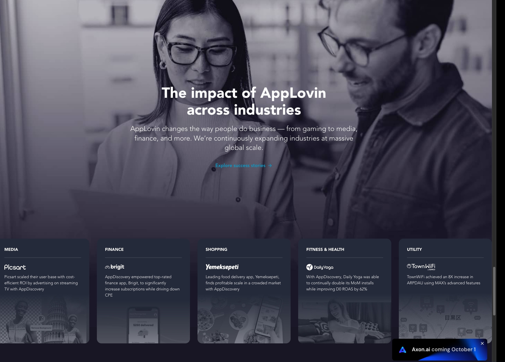 AppLovin | Connect to audiences in-app, on mobile devices, and across streaming TV captured website design