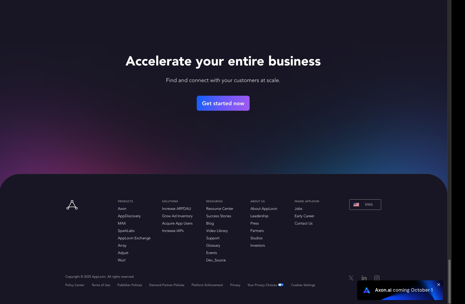 AppLovin | Connect to audiences in-app, on mobile devices, and across streaming TV captured website design