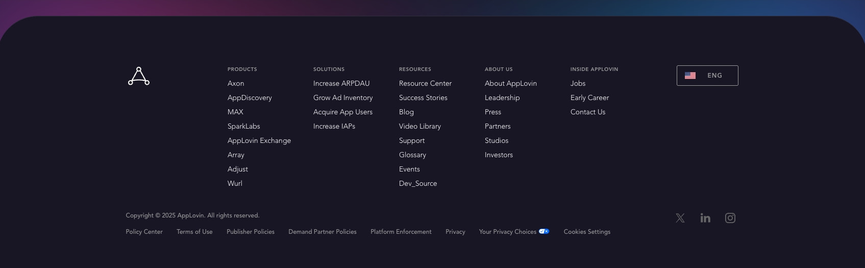 AppLovin | Connect to audiences in-app, on mobile devices, and across streaming TV captured website design