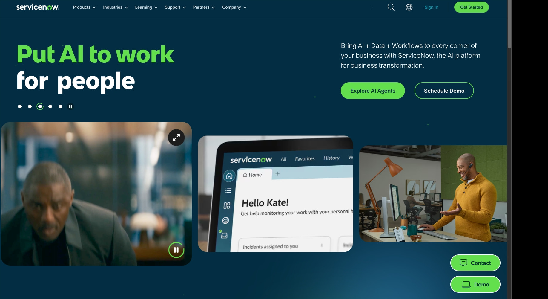 ServiceNow - Put AI to Work captured website design