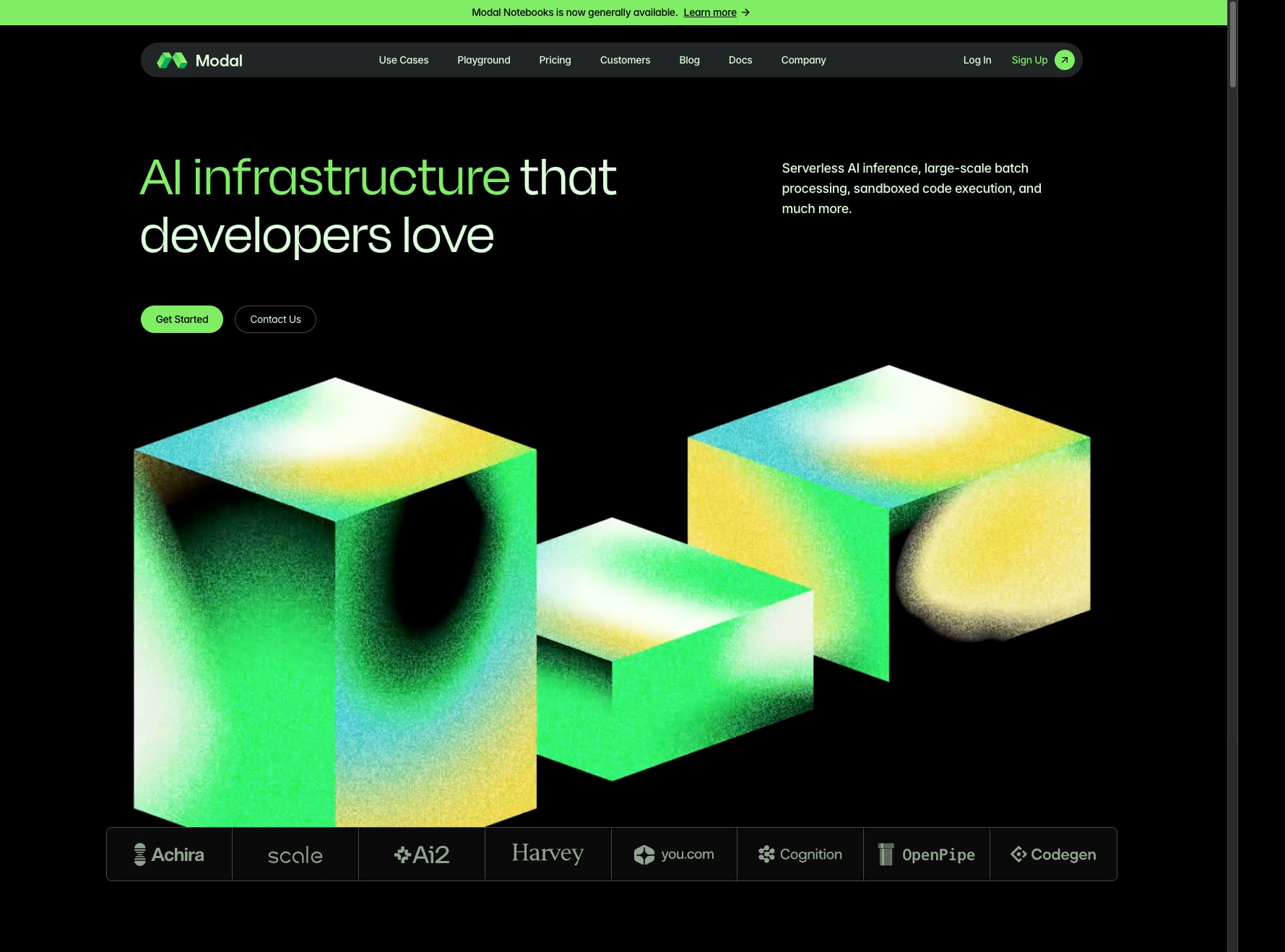 Modal: High-performance AI infrastructure captured website design
