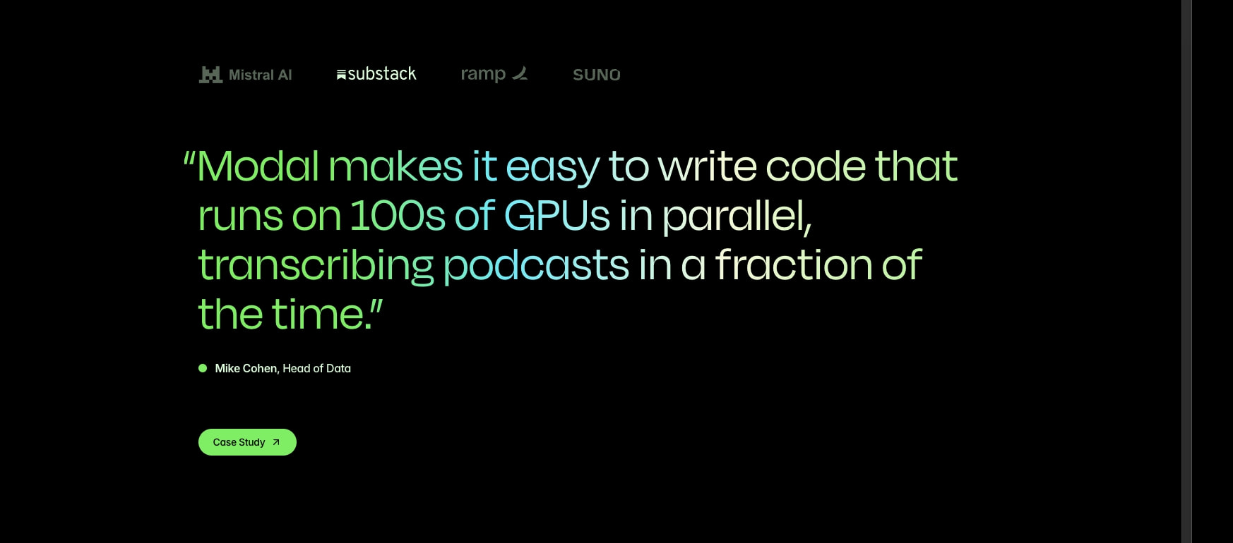 Modal: High-performance AI infrastructure captured website design