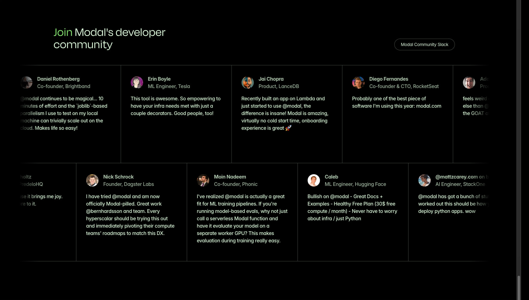 Modal: High-performance AI infrastructure captured website design
