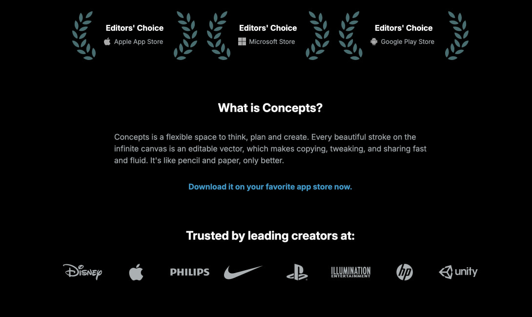 Concepts App • Infinite, Flexible Sketching captured website design