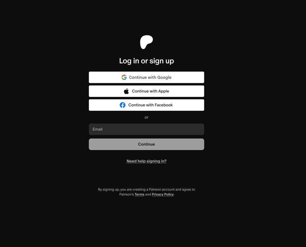 Log in or sign up | Patreon captured website design