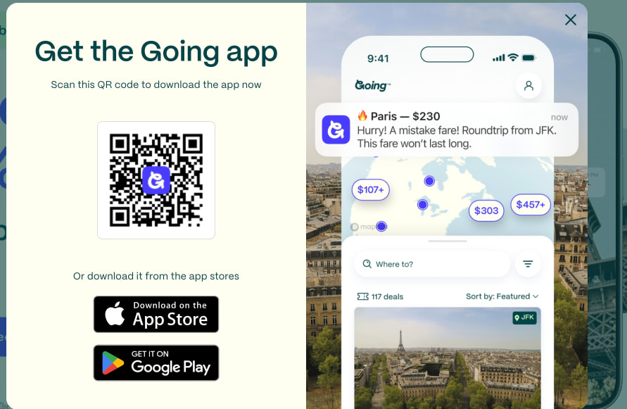 Going™ | Flight Alerts, Mistake Fares & Cheap Tickets captured website design