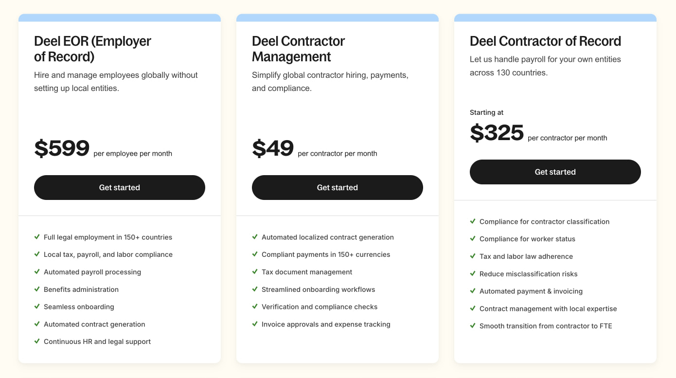 Pricing | Transparent & Fair Pricing | HRIS Costs | Deel captured website design