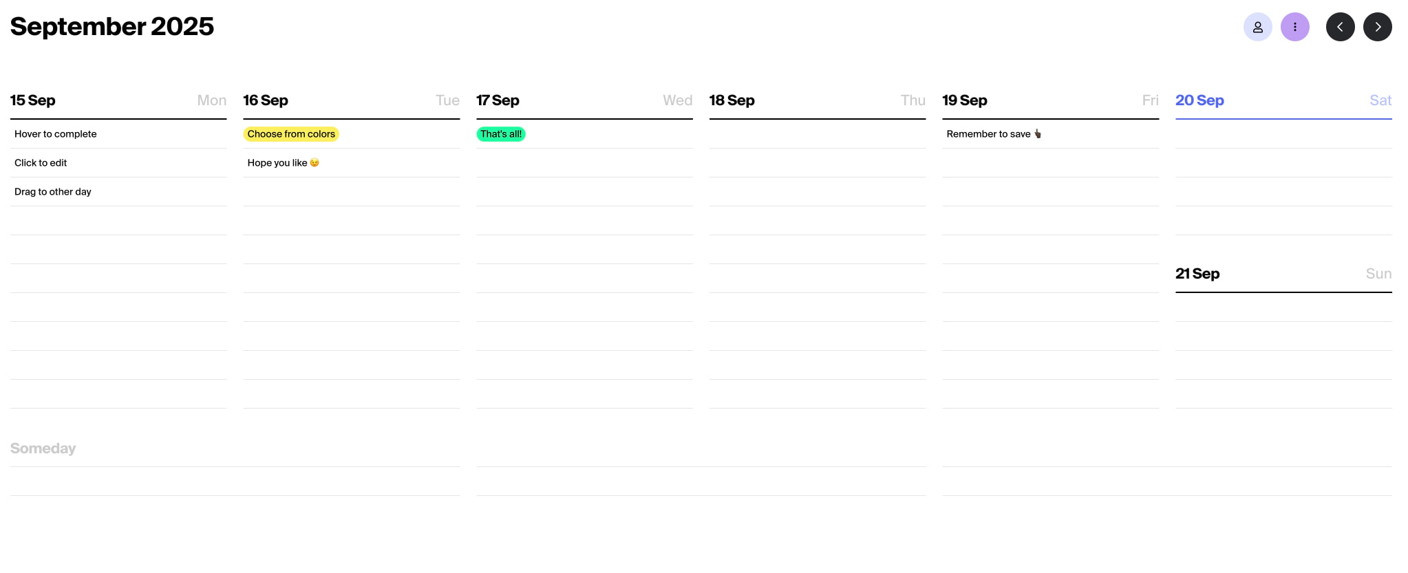 Tweek Calendar — Minimal To Do list and Weekly Task Planner App captured website design