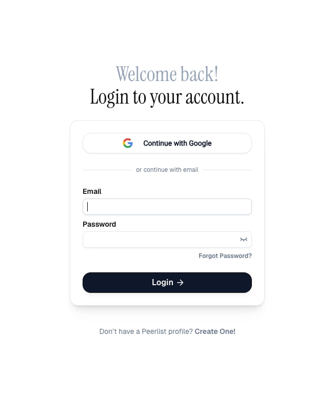Login page with gradient serif welcome text, Google SSO option, and pill-shaped dark login button captured website design