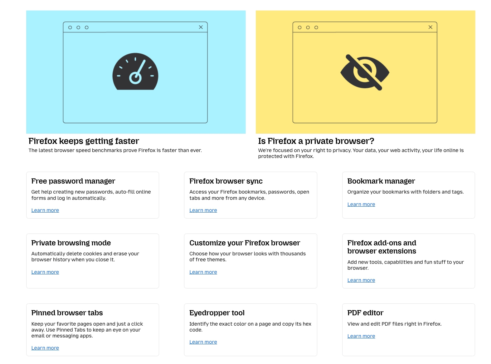 Firefox browser features — Firefox captured website design