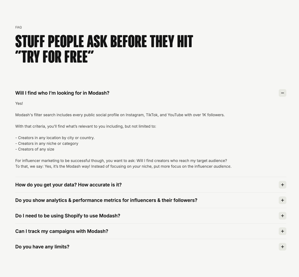 Modash.io | Influencer Marketing Platform captured website design