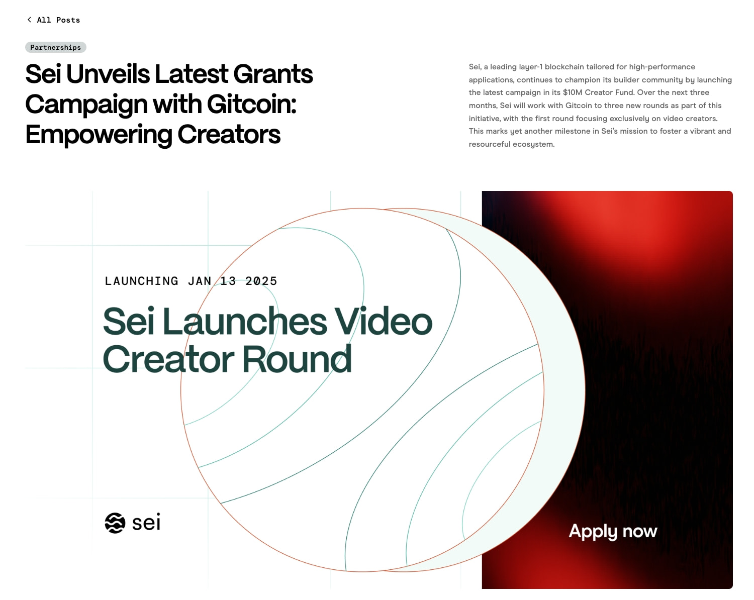 Sei Unveils Latest Grants Campaign with Gitcoin: Empowering Creators  | Gitcoin Blog captured website design