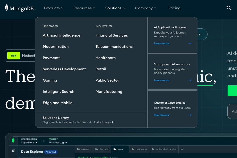 MongoDB: The World’s Leading Modern Database | MongoDB captured website design