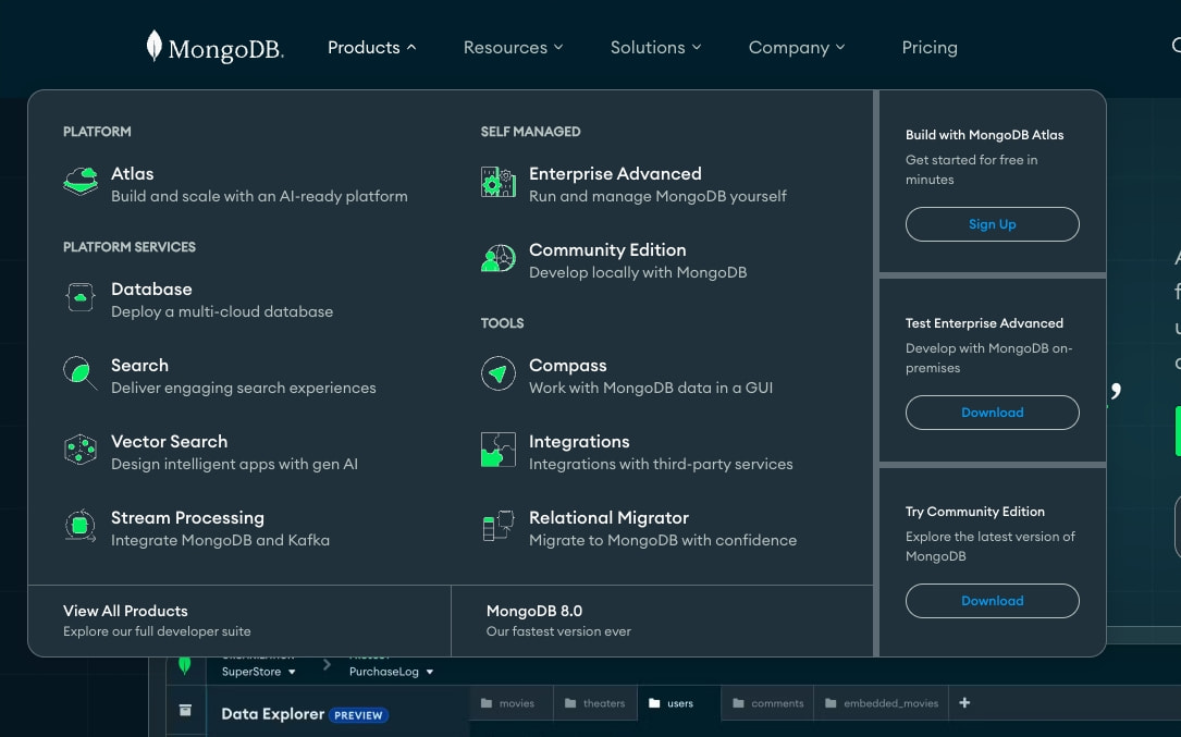 MongoDB: The World’s Leading Modern Database | MongoDB captured website design