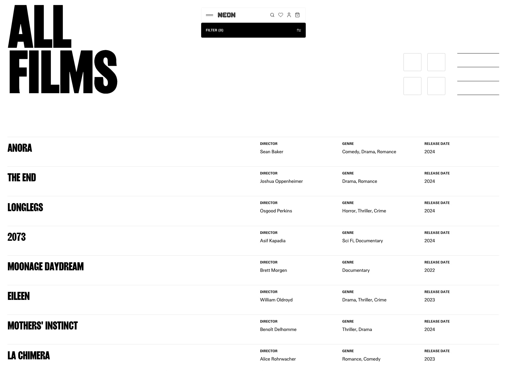 All Films captured website design