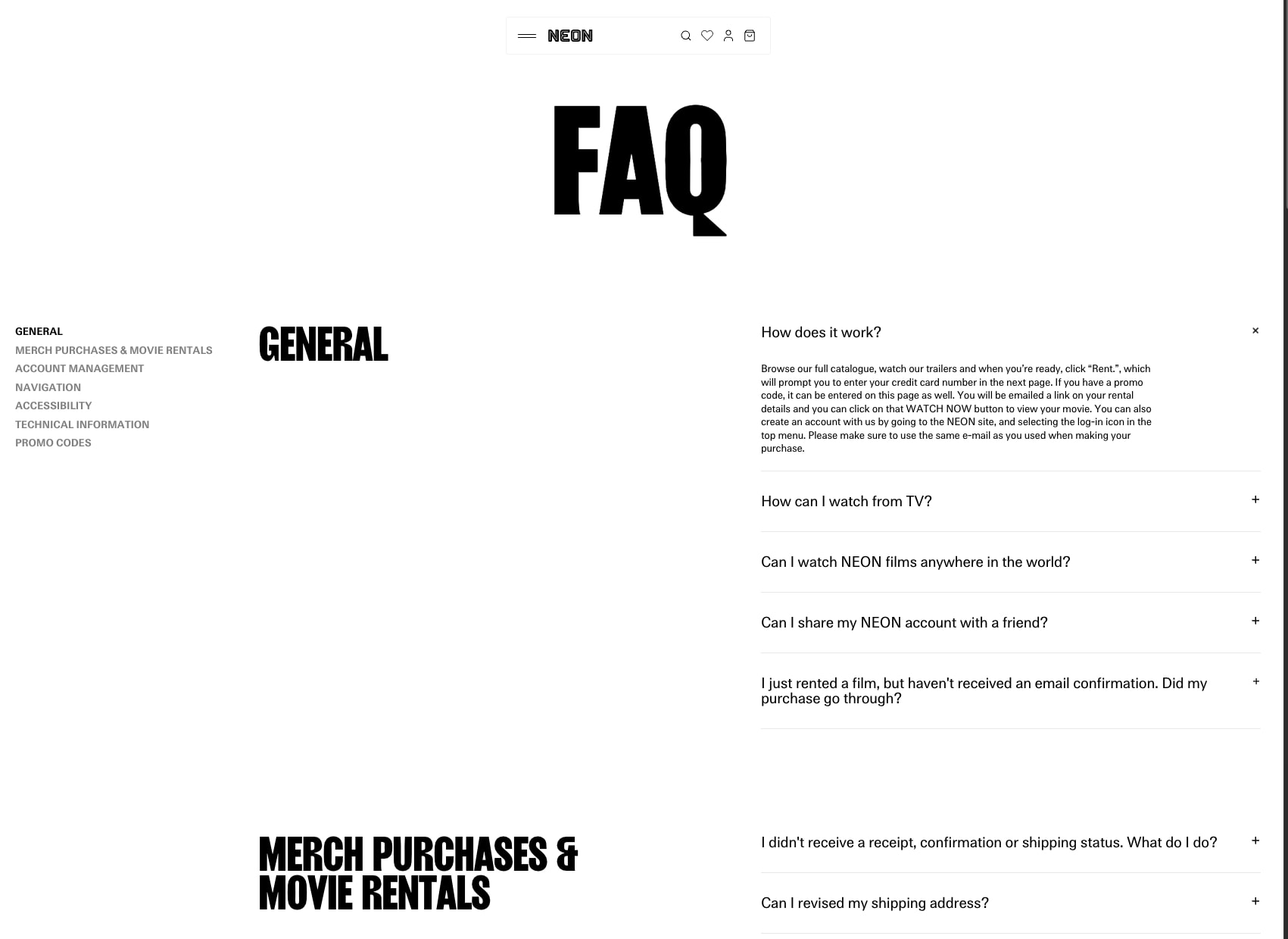 NEON captured website design