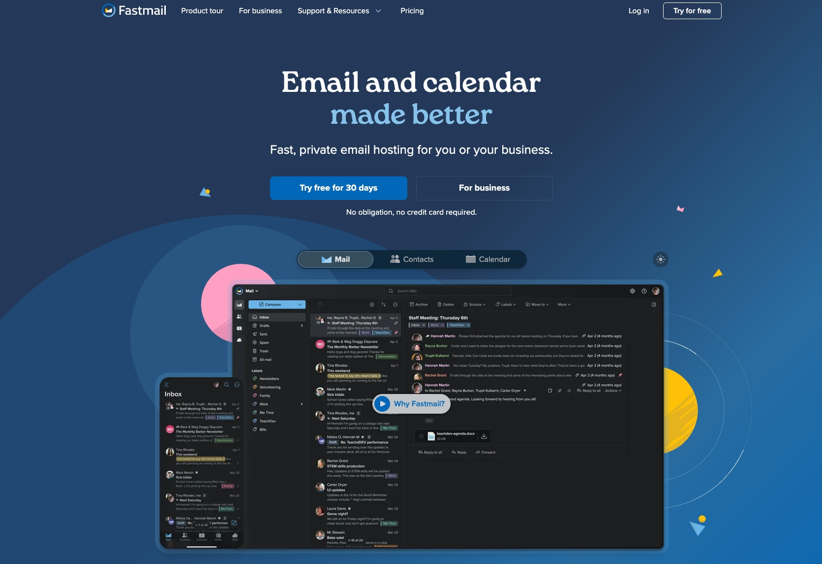 Email and calendar made better | Fastmail captured website design
