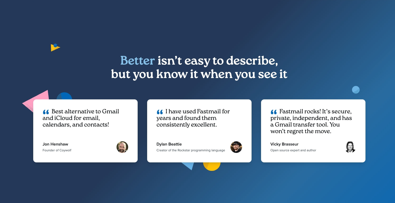 Email and calendar made better | Fastmail captured website design