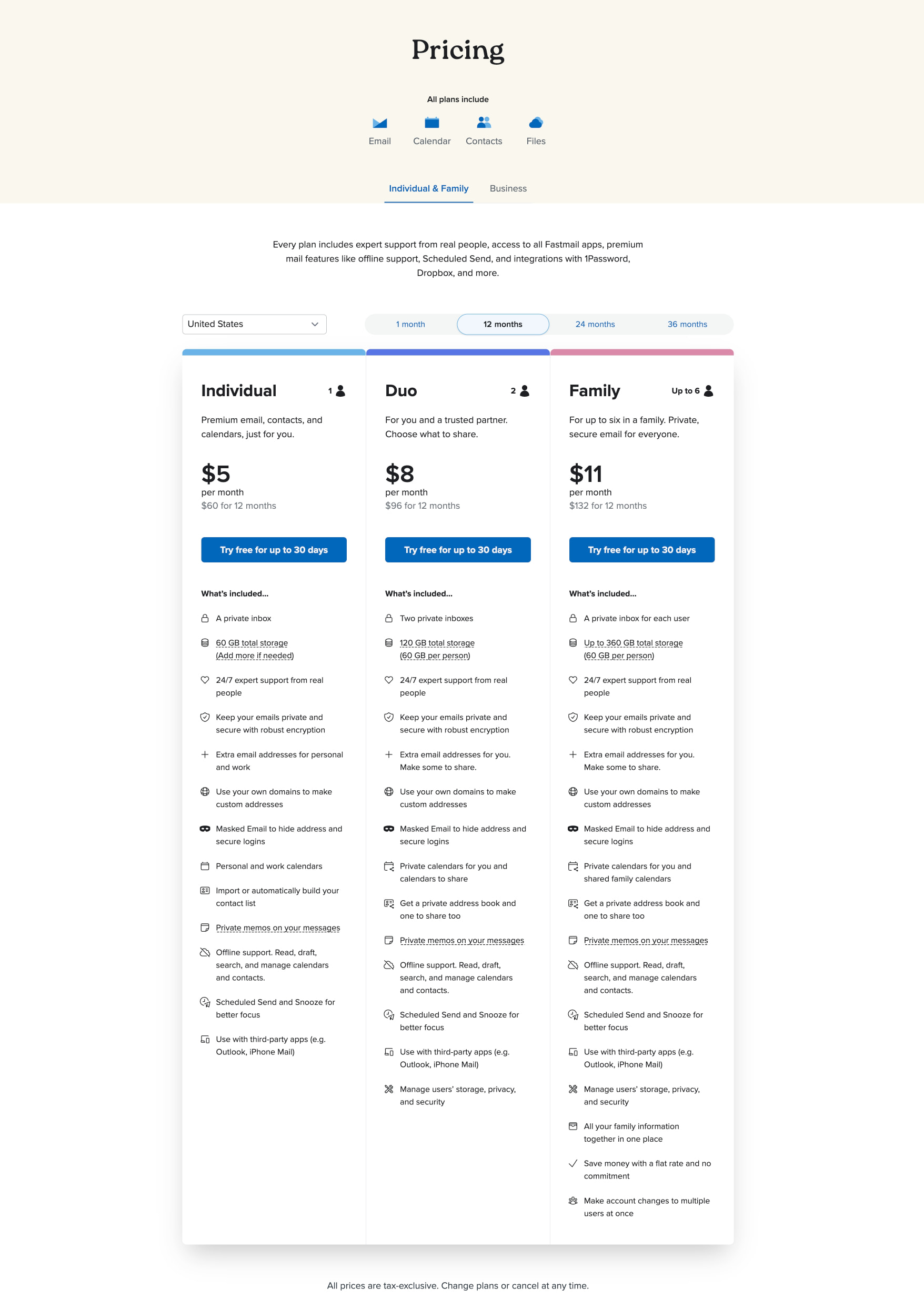 Pricing | Fastmail captured website design