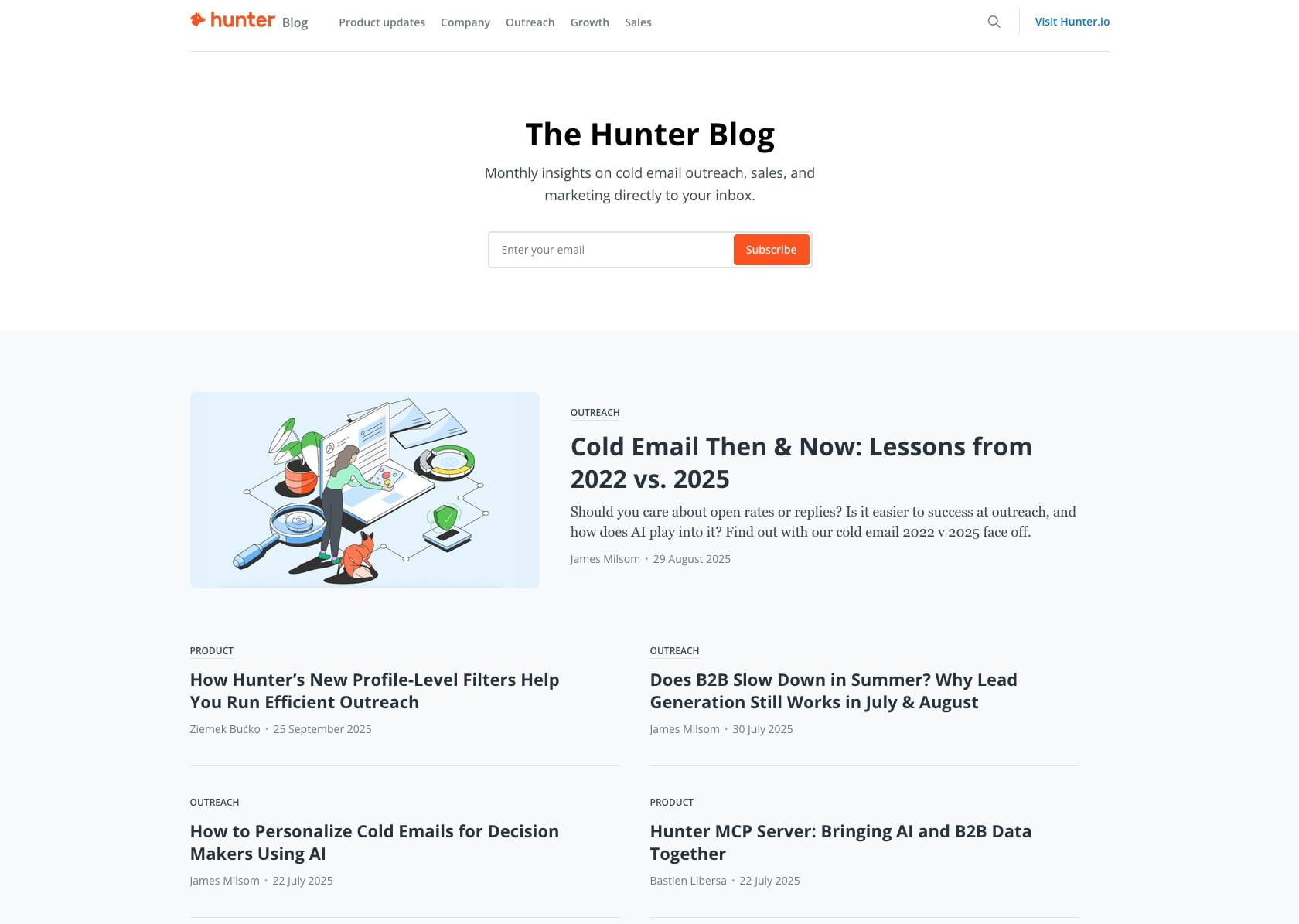 Cold Email Outreach Strategies & Growth | The Hunter Blog captured website design