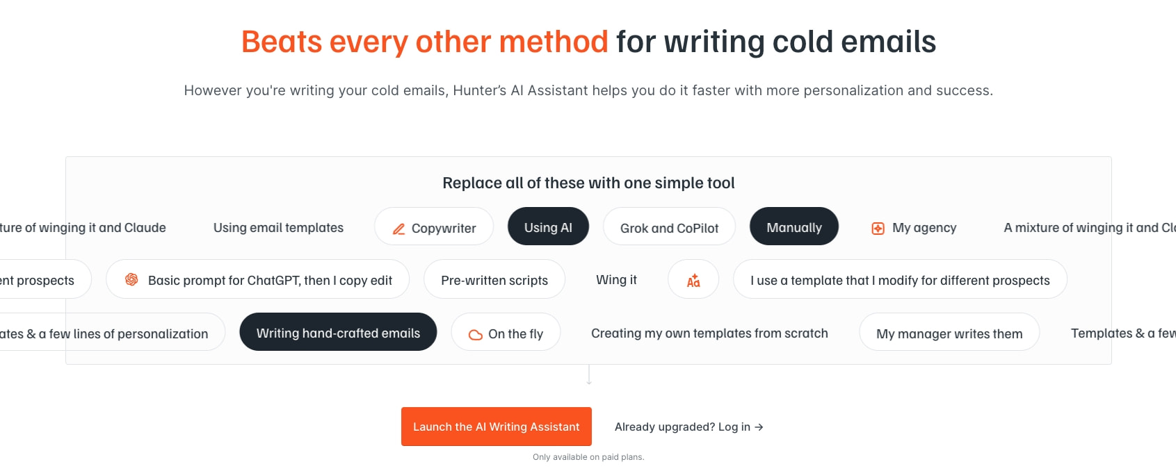 AI cold email assistant | write better emails faster • Hunter captured website design