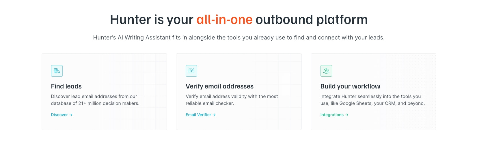 AI cold email assistant | write better emails faster • Hunter captured website design