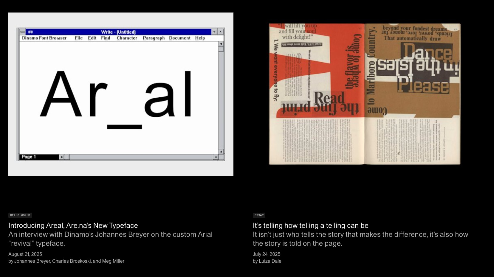 Are.na Editorial captured website design