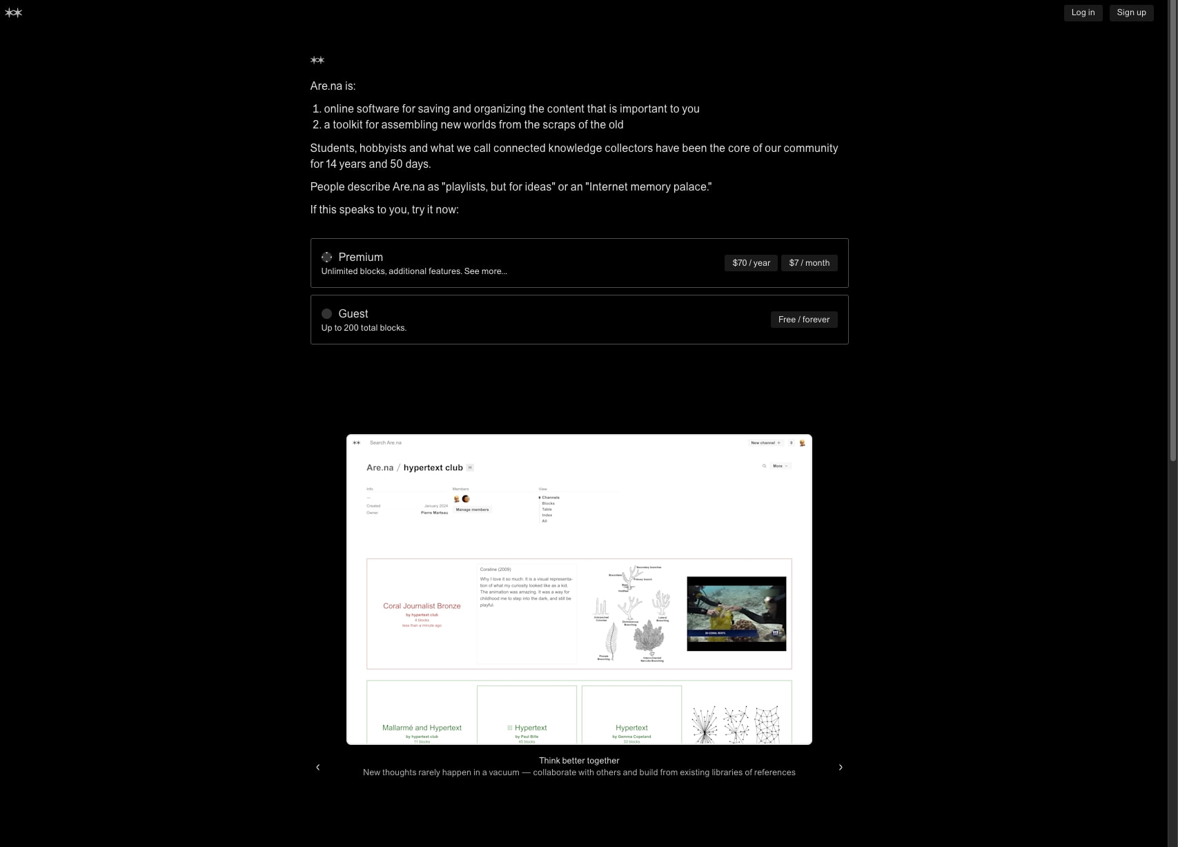 Are.na captured website design