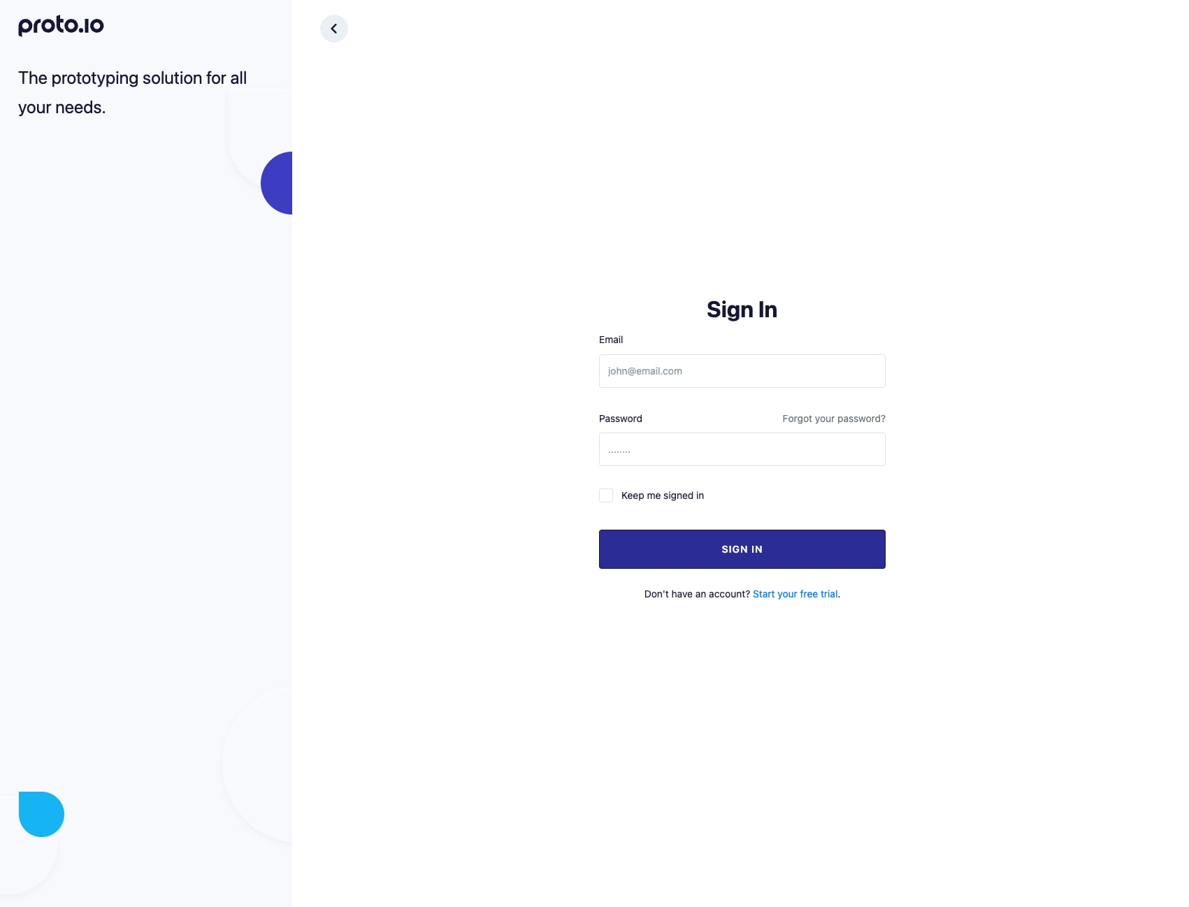 Proto.io - Sign in to your account captured website design