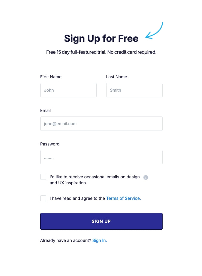 Sign up - Proto.io captured website design
