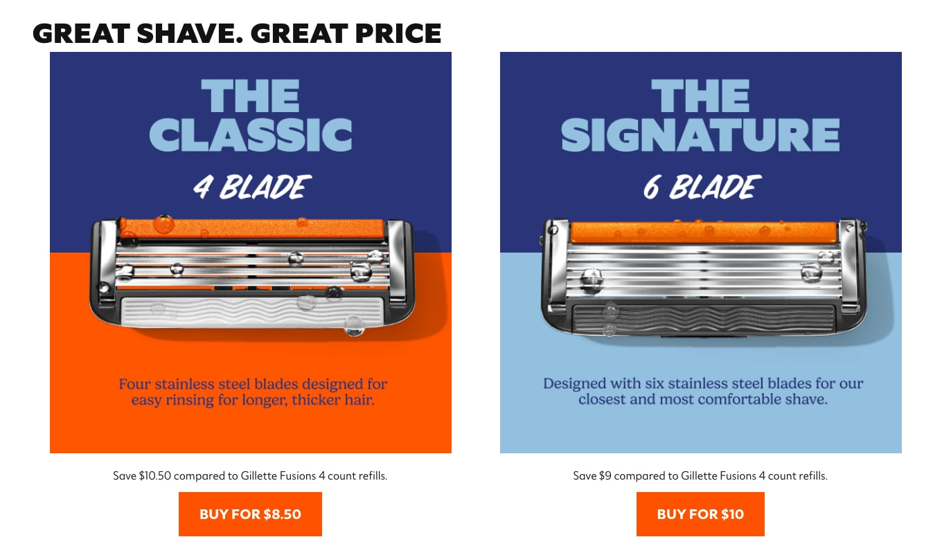 Razors, Handles & Grooming Goodness | Dollar Shave Club captured website design