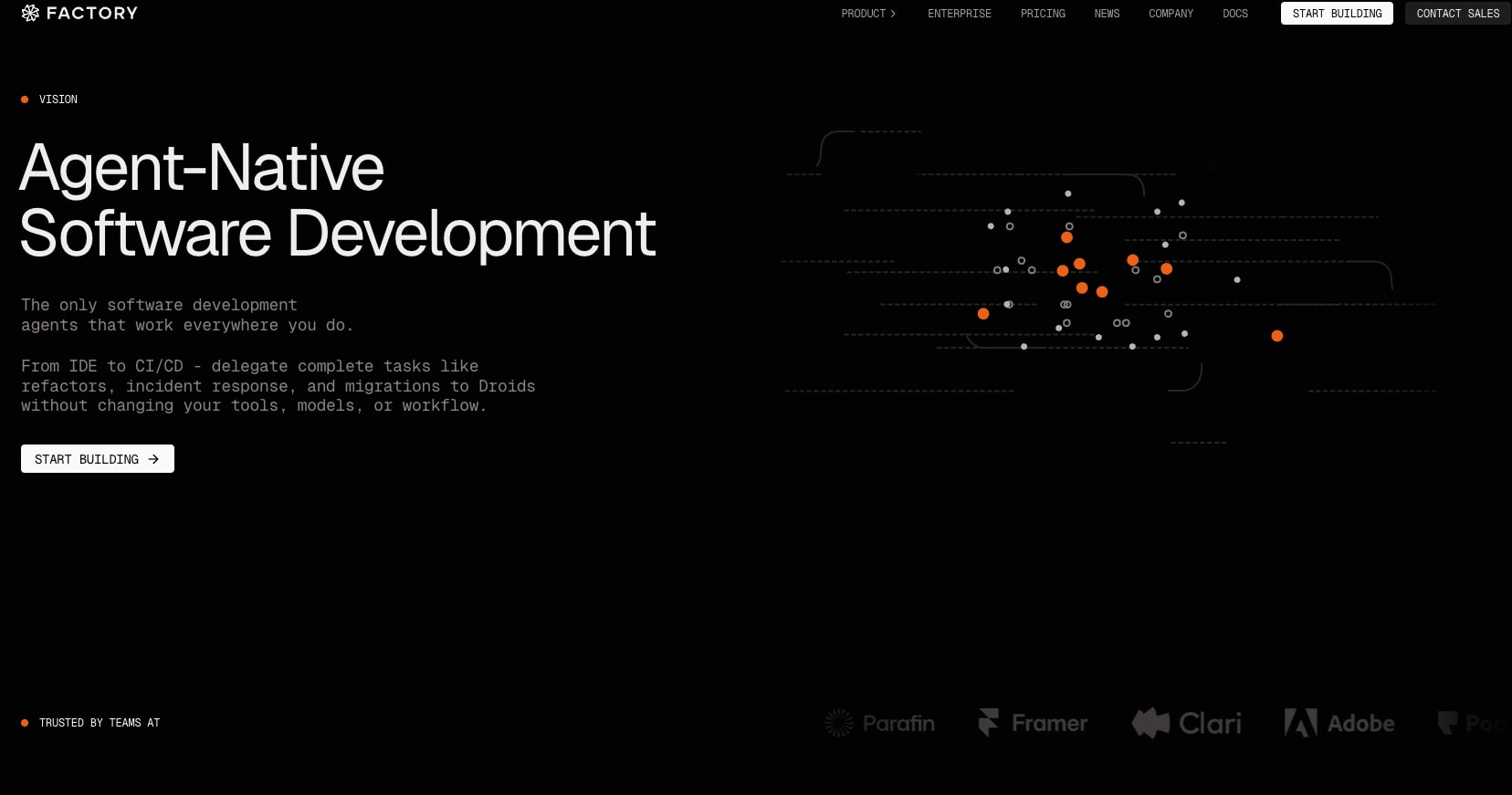 Factory | Agent-Native Software Development captured website design
