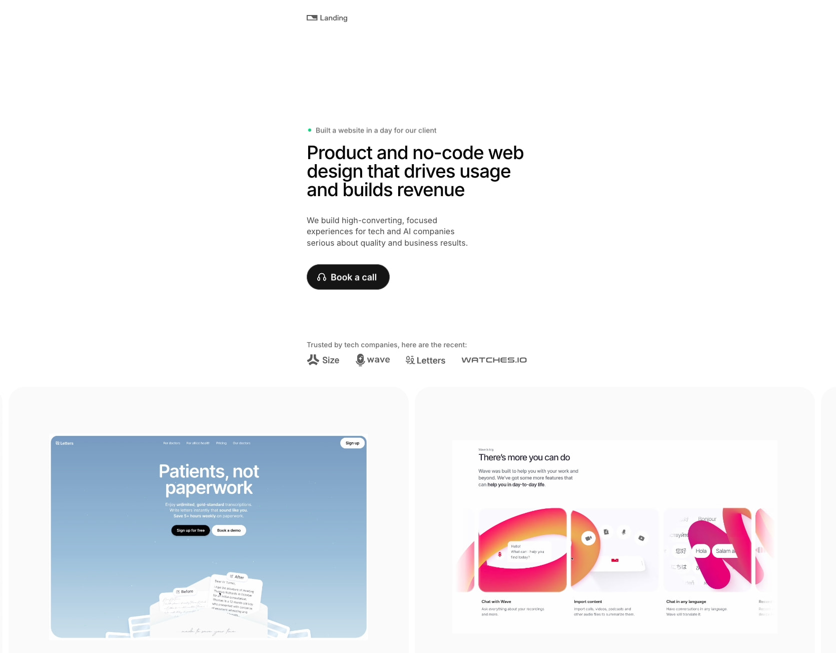 Landing – World-class product and no-code web design captured website design