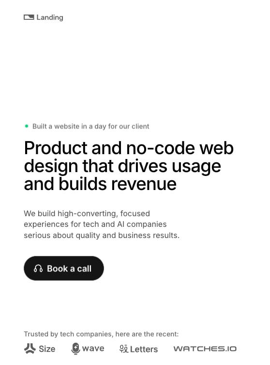 Landing – World-class product and no-code web design captured website design