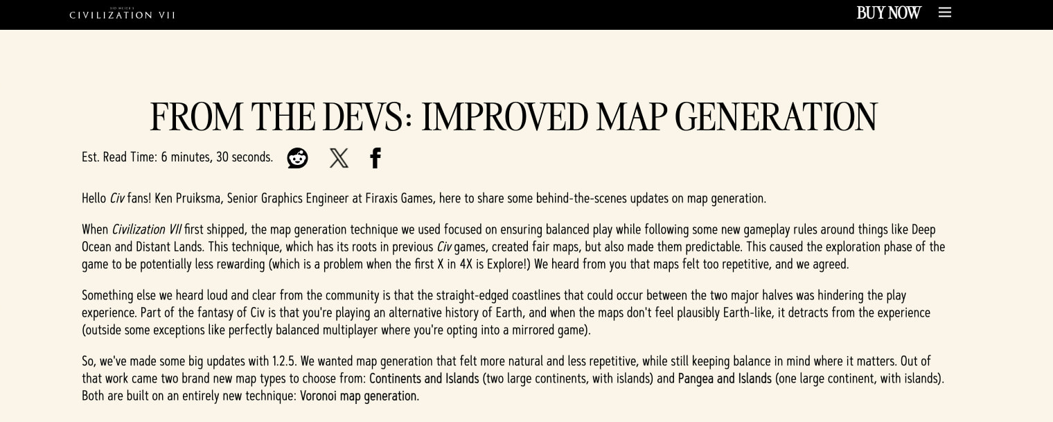 Improved Map Generation | Civilization VII captured website design