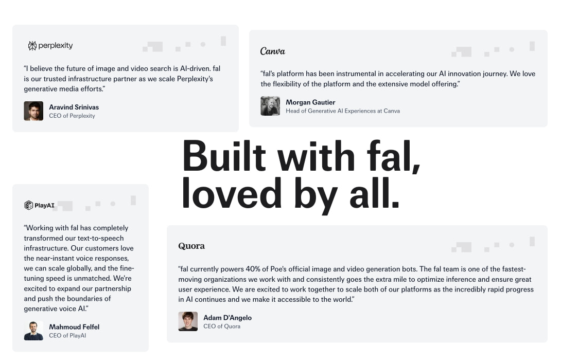 Generative AI APIs | Run Img, 3D, Video AI Models 4x Faster | fal.ai captured website design