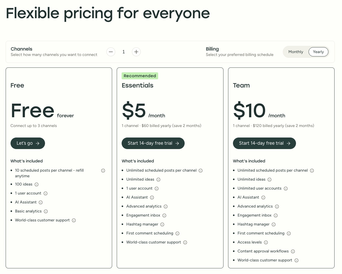 Pricing | Buffer captured website design