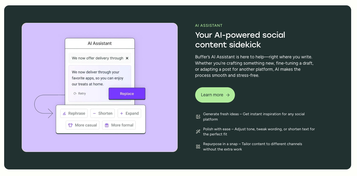 Social Media Content Tools for Effortless Creation | Buffer captured website design