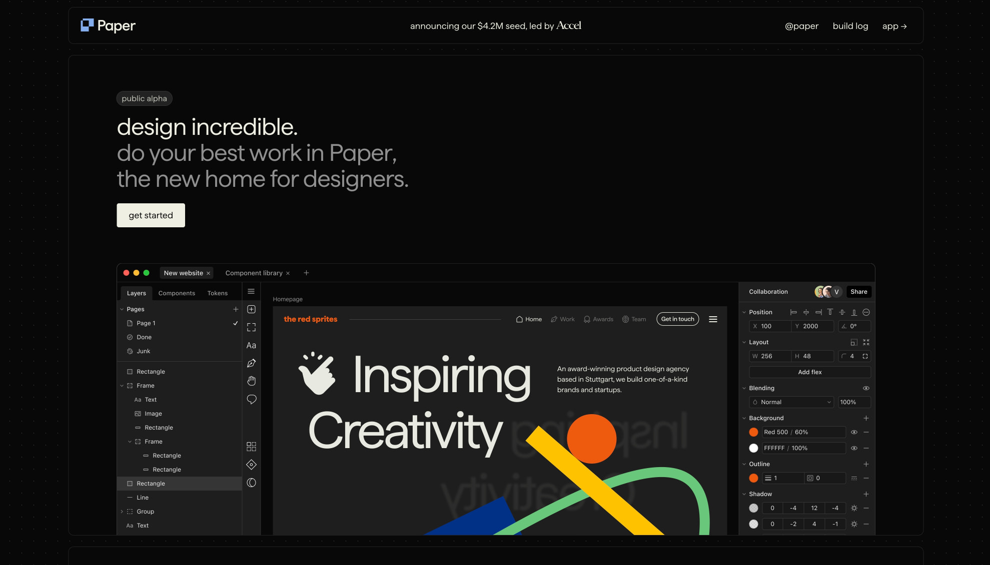 Paper – design, share, ship captured website design