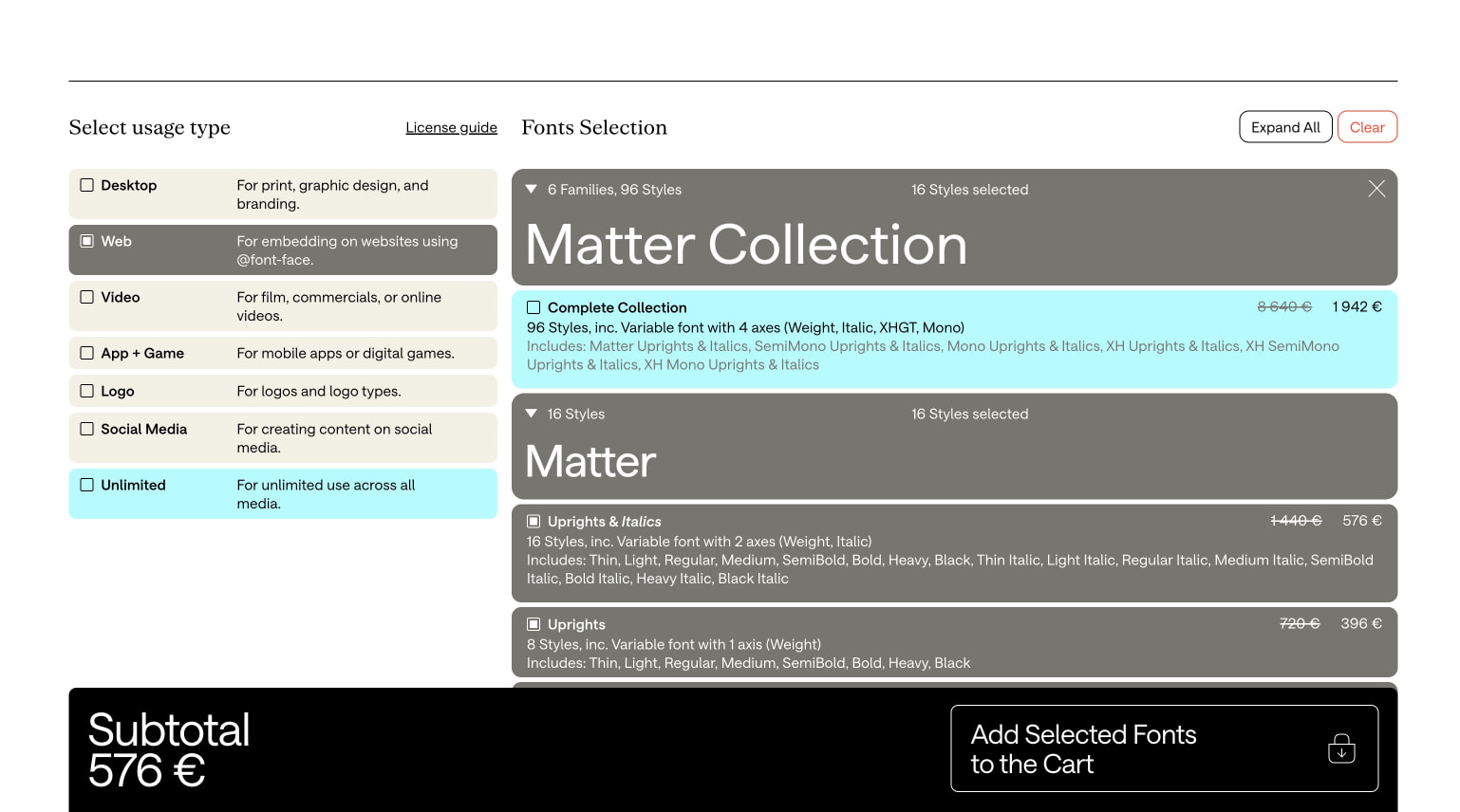 Matter - Displaay Type Foundry captured website design
