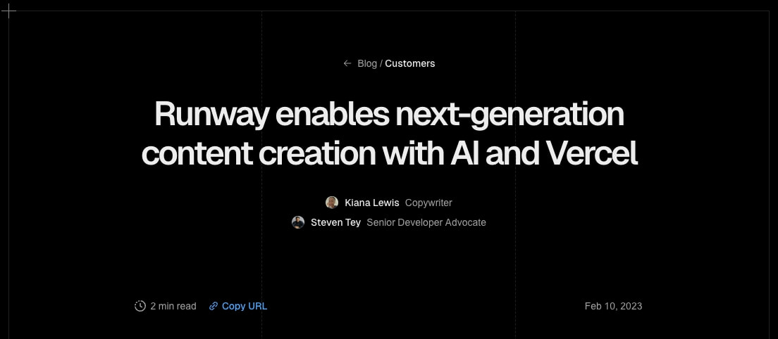 Runway enables next-generation content creation with AI and Vercel - Vercel captured website design