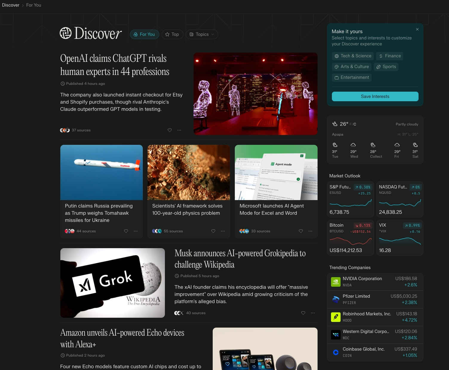 Perplexity Discover captured website design