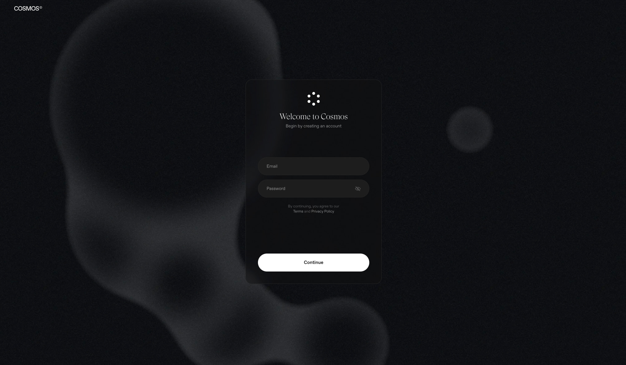 Cosmos - Onboarding captured website design