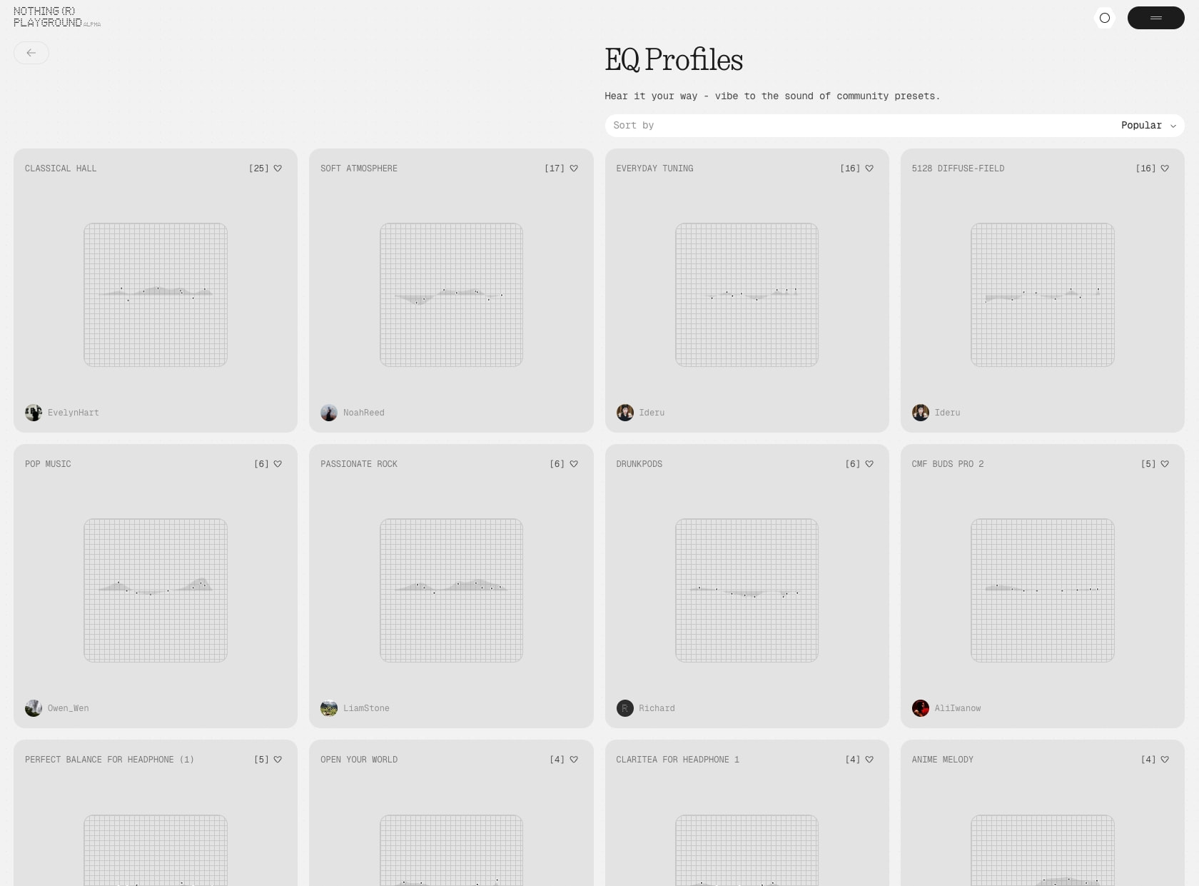 EQ Profiles - Nothing Playground captured website design