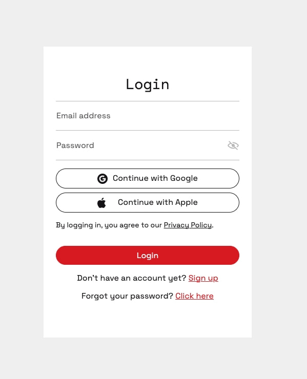 Nothing Account - Login captured website design