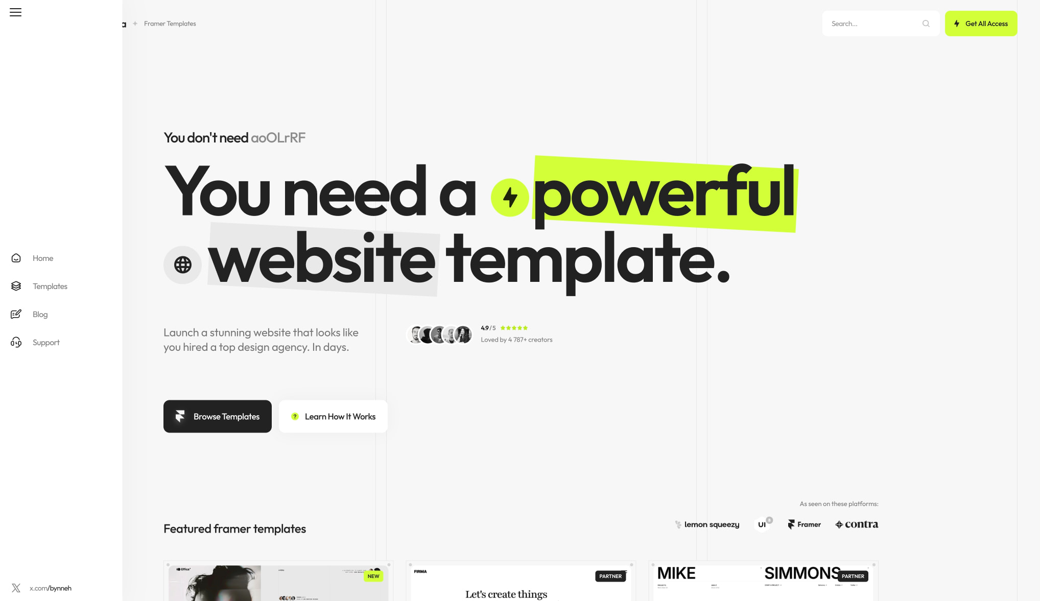 Free & premium website Framer templates for creatives and startups | Templifica captured website design