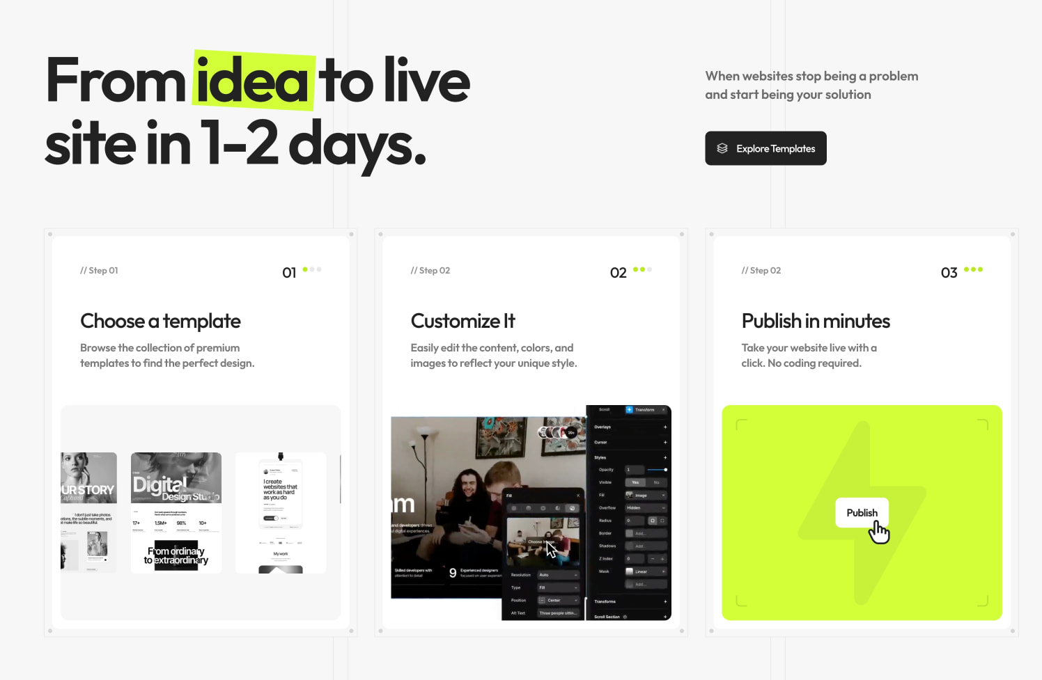 Free & premium website Framer templates for creatives and startups | Templifica captured website design