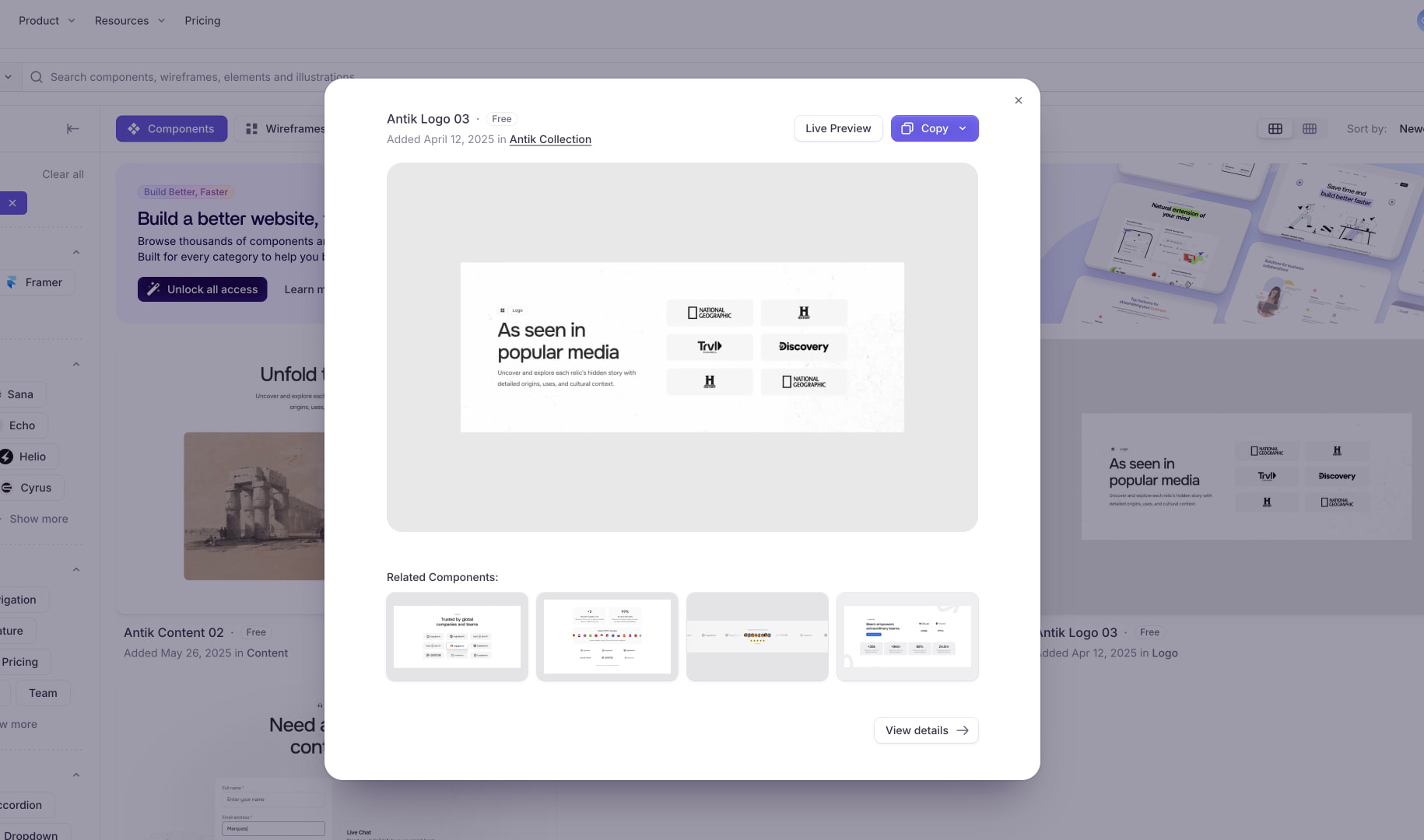 Components for Webflow, Figma & Framer | Flowbase captured website design