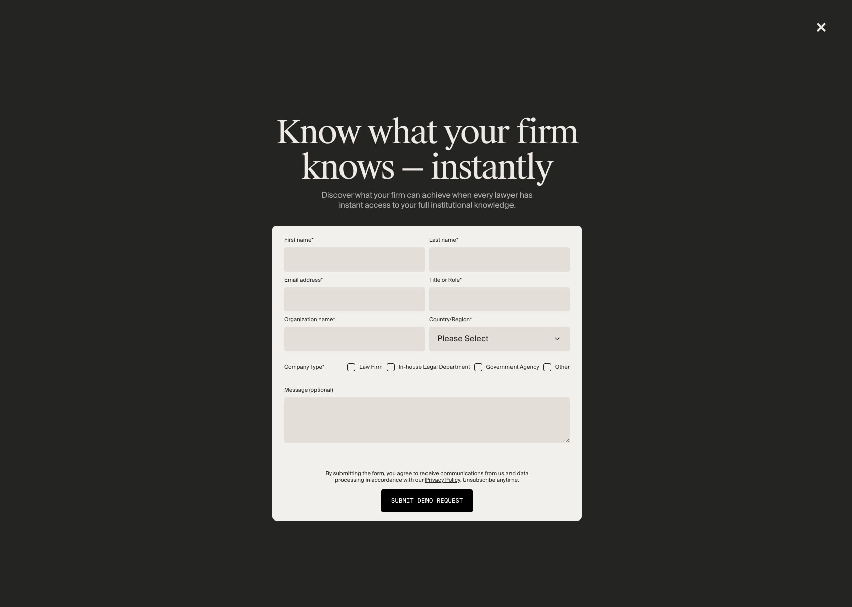 Product — demo request card captured website design