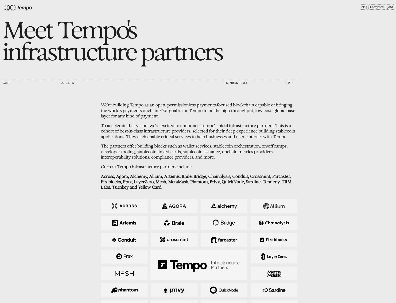 Meet Tempo's infrastructure partners captured website design